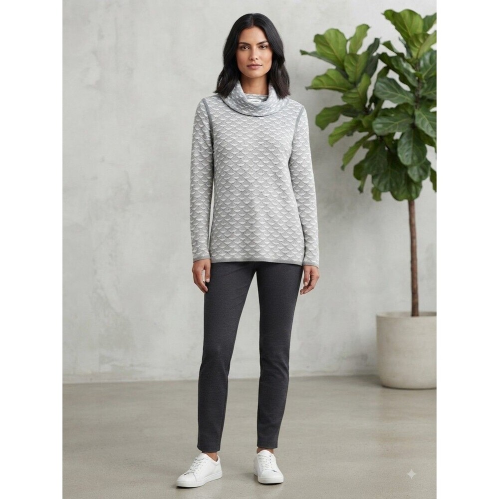 Calvin Klein Women's Gray & White Geometric Textured Cowl Neck Sweater